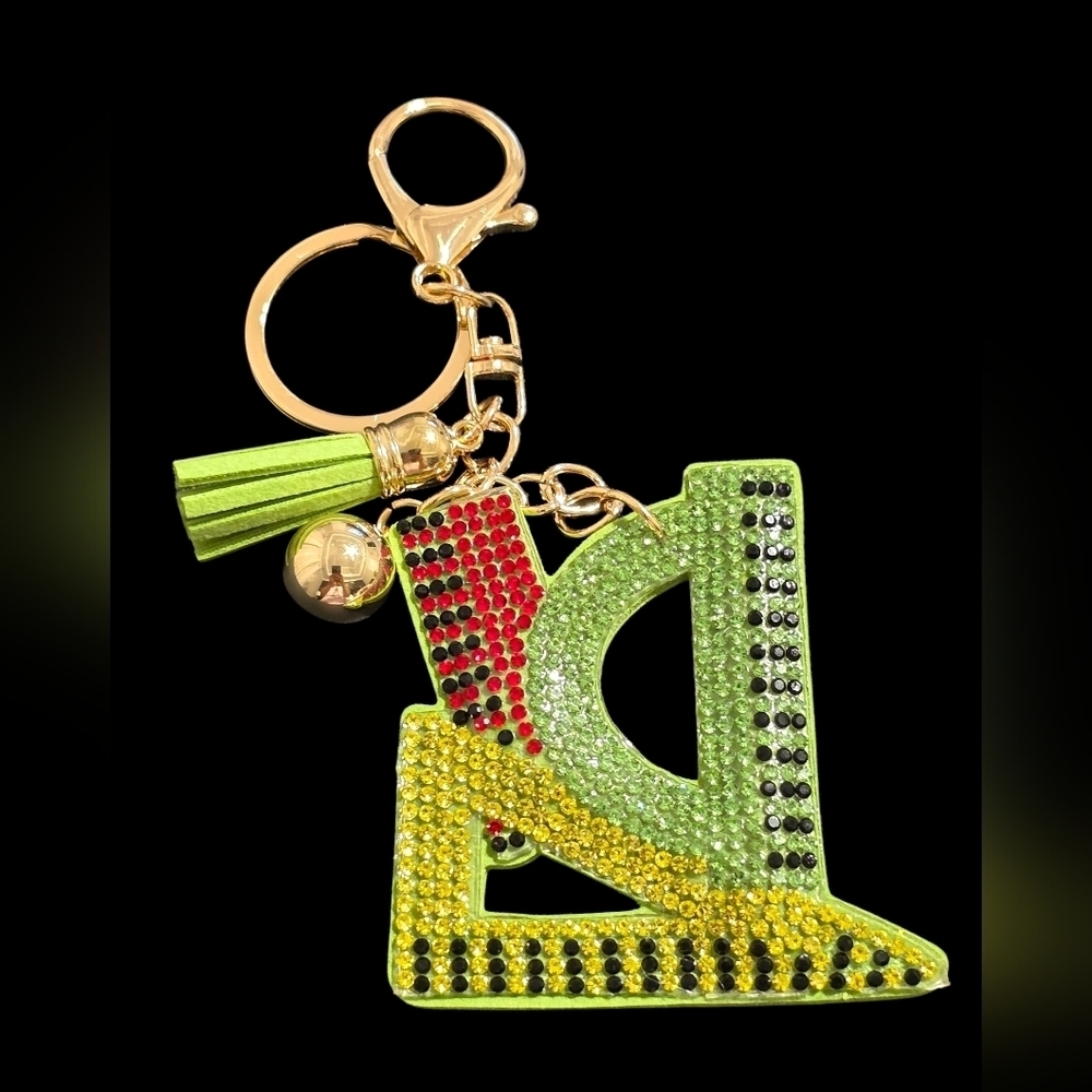 Rhinestone Ruler and Protractor Bag Charm Keychain